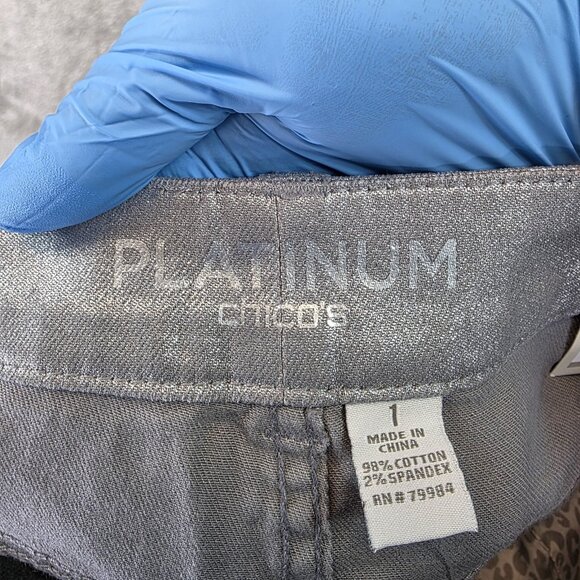 Chicos Platinum Jeans Womens 8 Regular Silver Metallic Slim Leg Denim Pants - Picture 11 of 14